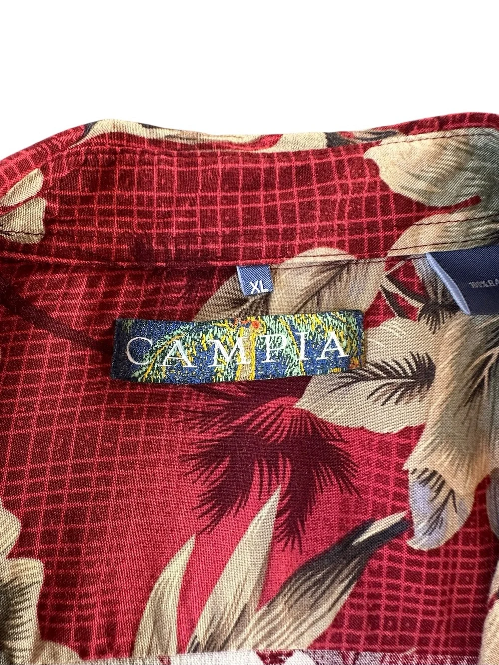Vintage-Style Campia Red Tropical Print Short-Sleeve Button-Down Shirt XL - Picture 2 of 8